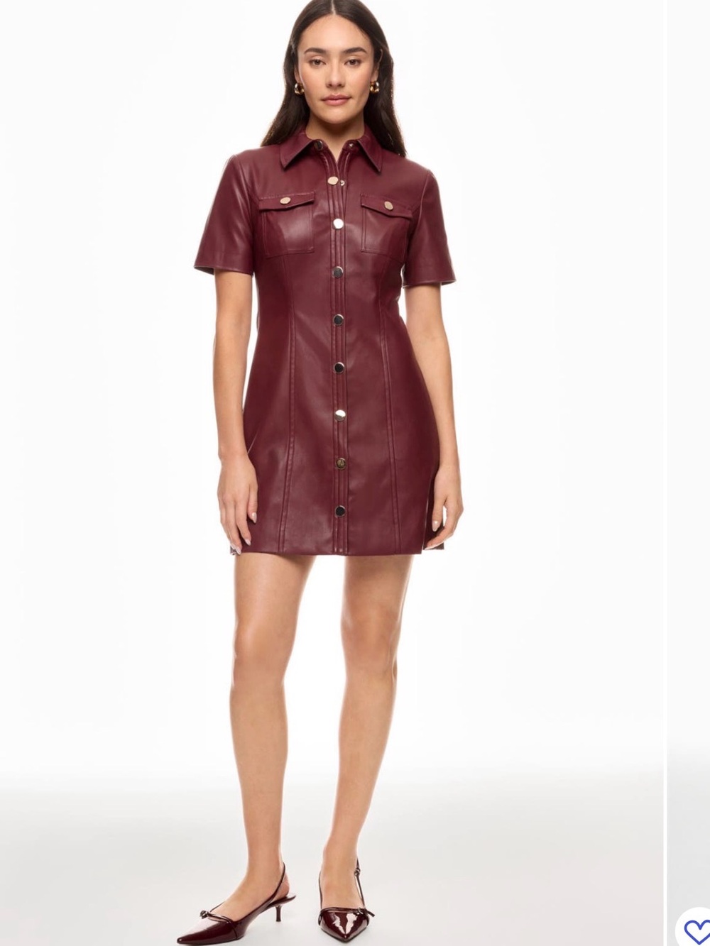 Toccin x RTR Short Button-Front Faux Leather Mini Dress in Burgundy